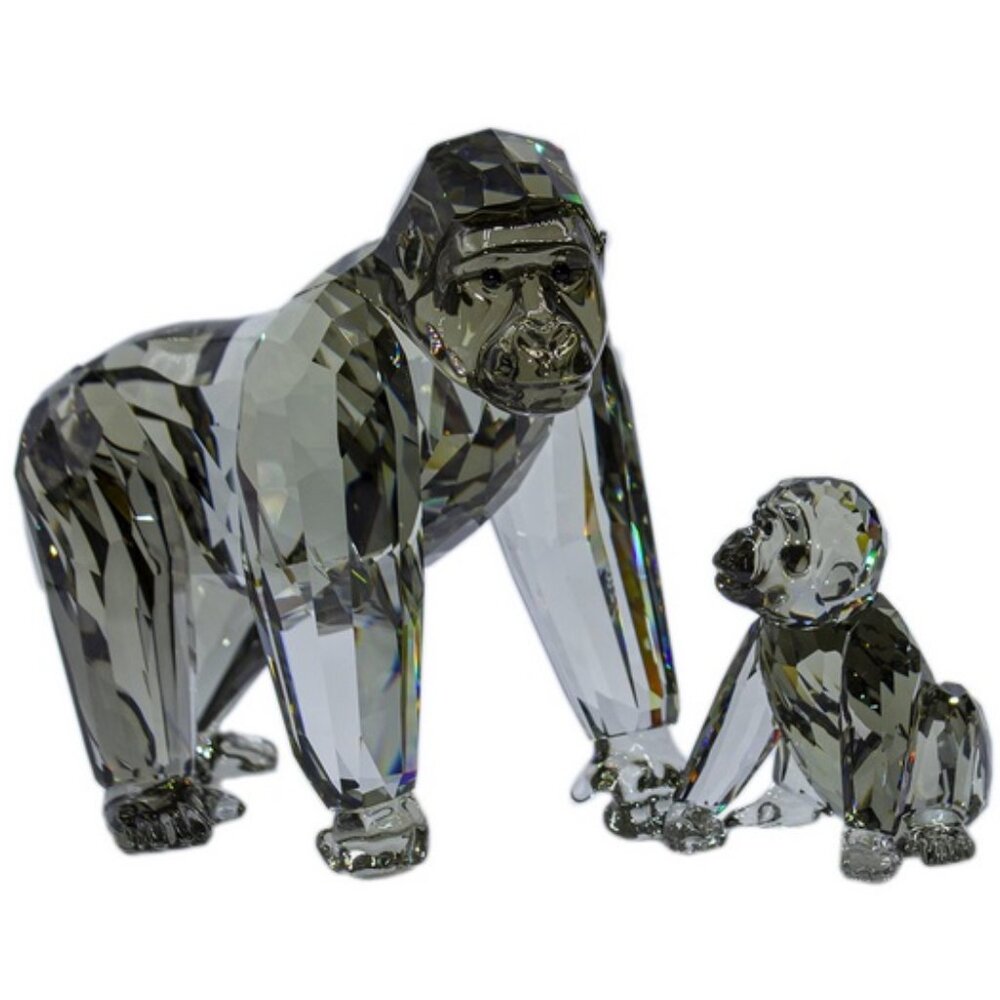Swarovski SCS 2009 Endangered Wildlife Mother & Cub Gorilla Crystal Figurines